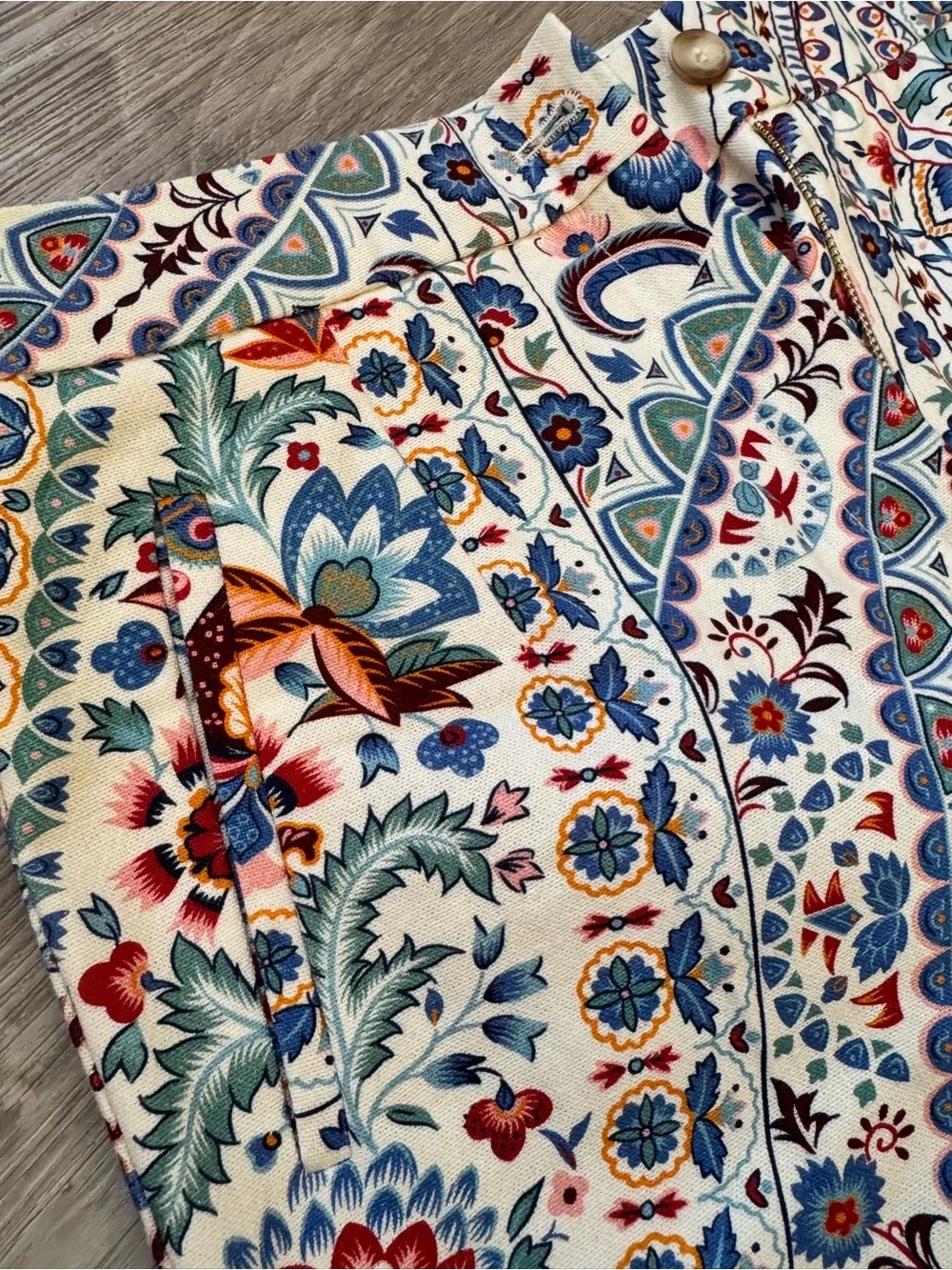Sézane Martin Crop Paisley Cotton Linen Cropped Trousers Size 42 NWT